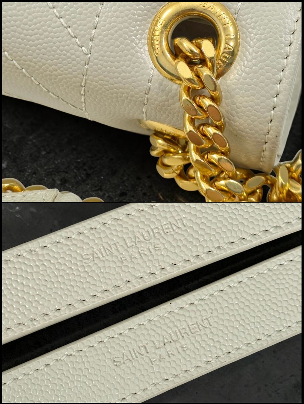 Saint Laurent Large Envelope Triquilt in Grained ivory Leather Gold Hardware - Picture 15 of 16